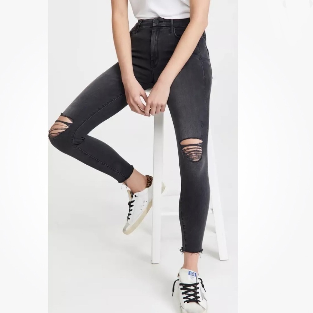 Mother 25 The Looker Ankle Fray Gray Wash Distressed Jeans Burning Out Lanterns